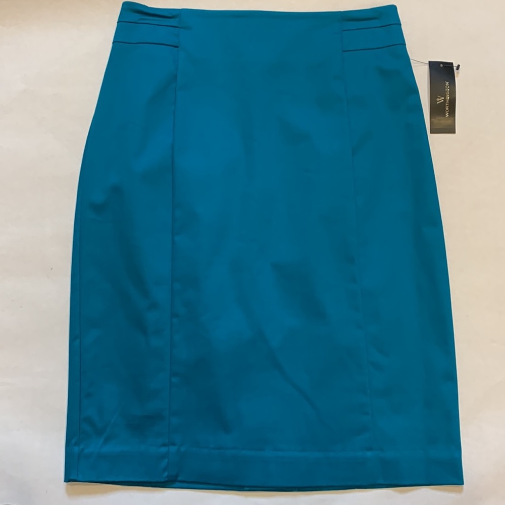 Worthington Knee Length Pencil Skirt Cotton Teal/ Polynesian Blue Women’s 4